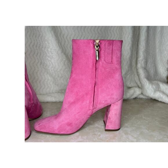 Sam Edelman Codie Square Toe Block Heel Bootie Pink Confetti Suede Womens 7 US - Picture 10 of 13